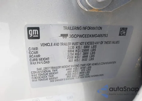 2021 Chevrolet Silverado 1500 2Wd Short Bed Lt z USA, uszkodzony, nr VIN 3GCPWCEDXMG465753